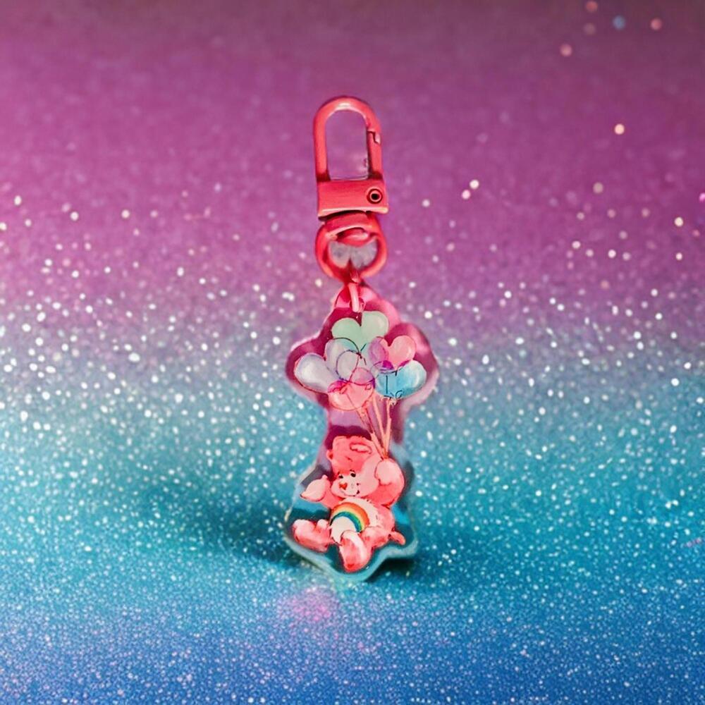 Care Bears Bag Charm Cheer Bear Pastel Ombré Dual Side Keychain Key Holder - Picture 9 of 9